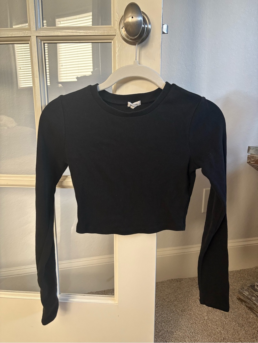 Garage Black Long Sleeve Ribbed Crop Tee